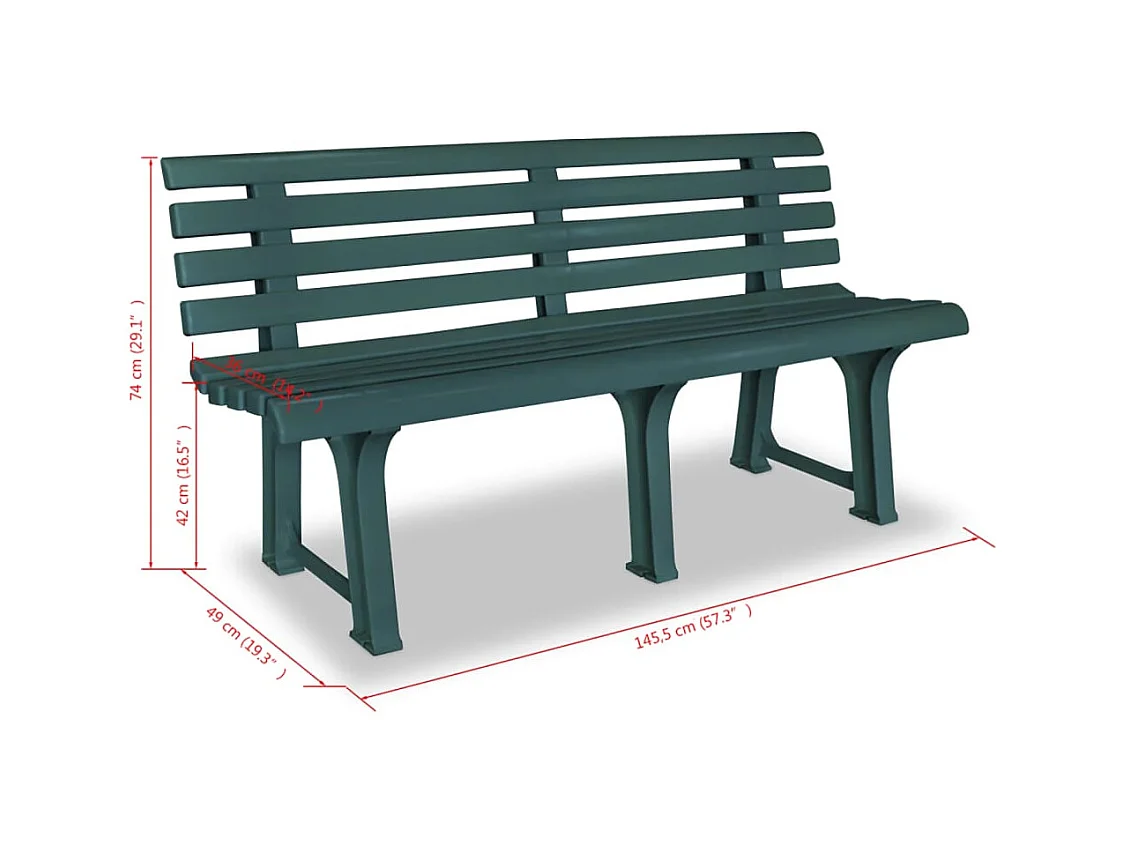 Banc de jardin 145,5 cm Plastique Vert