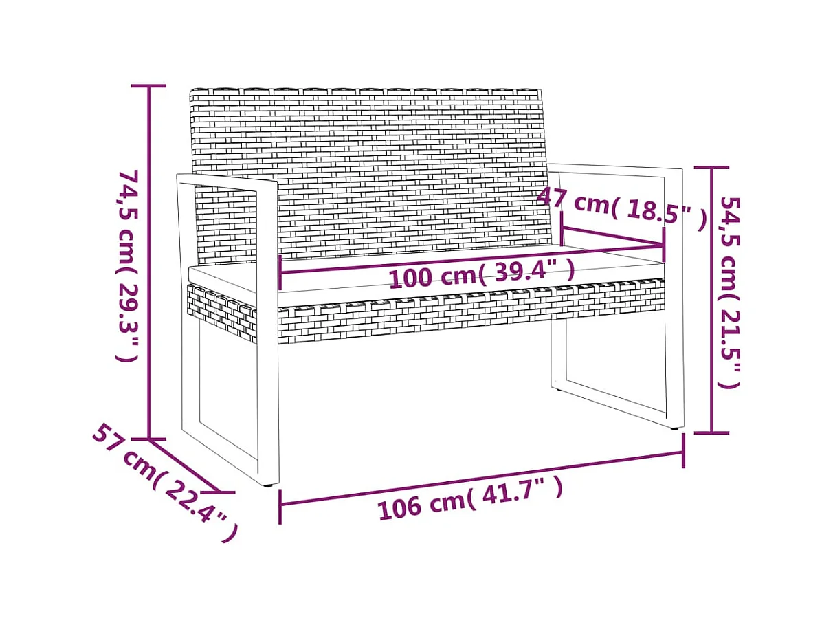 Banc de jardin avec coussins noir 106 cm résine tressée