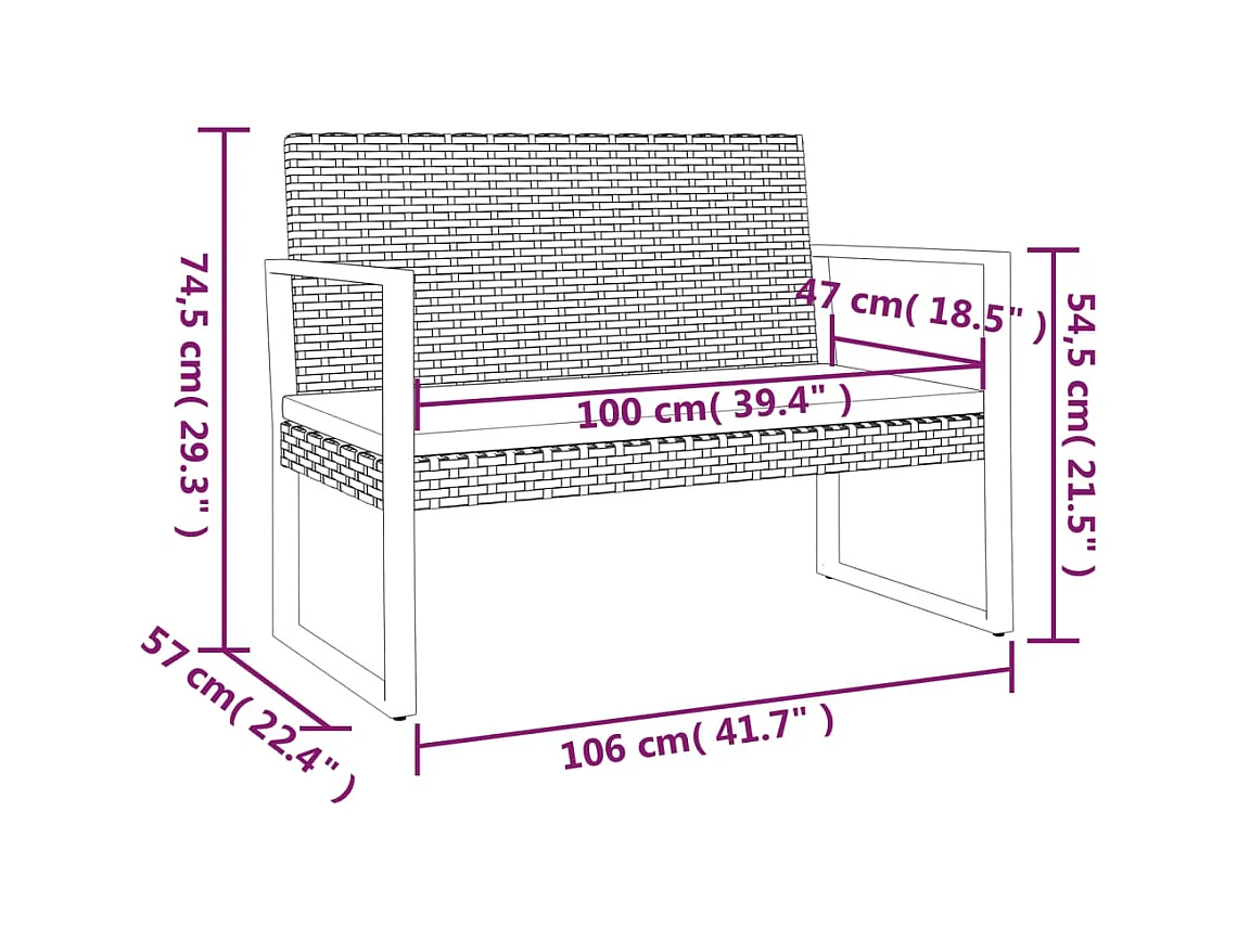 Banc de jardin avec coussins noir 106 cm résine tressée