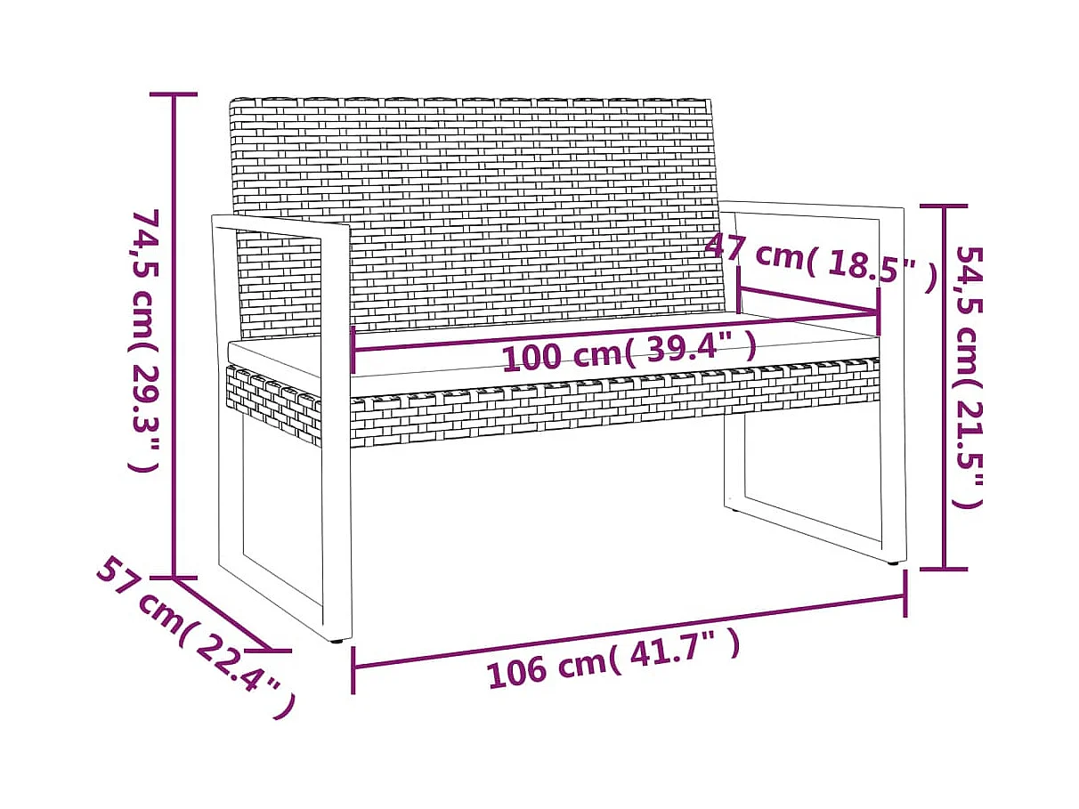 Banc de jardin avec coussins noir 106 cm résine tressée