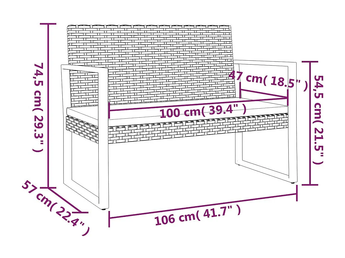 Banc de jardin avec coussins noir 106 cm résine tressée
