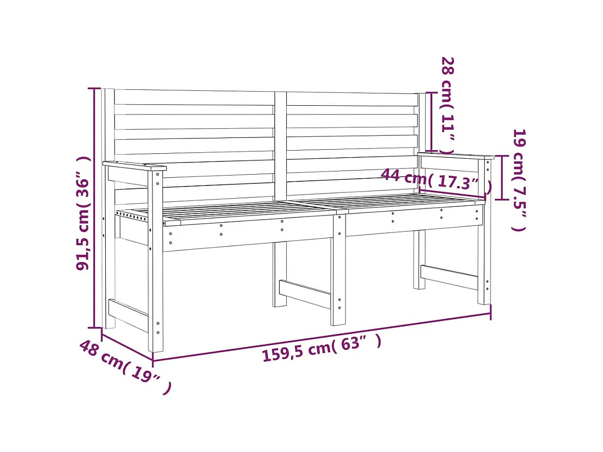 Banco de jardim 159,5x48x91,5 cm madeira de pinho maciça branco