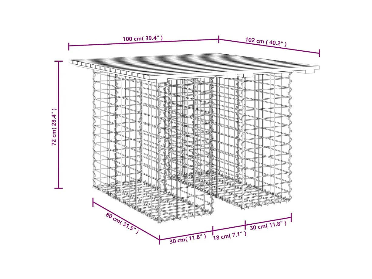 Banc jardin design gabion 100x102x72 cm bois massif de douglas