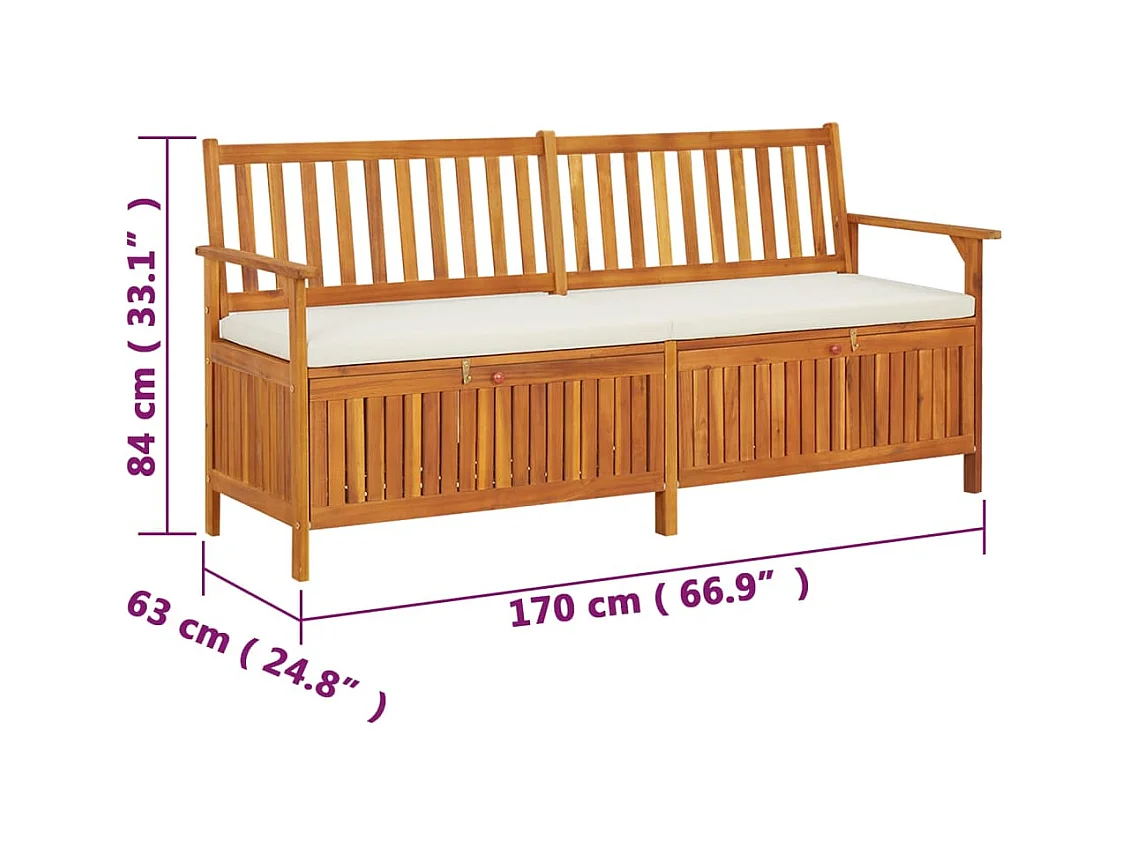 Banco de almacenaje con cojín madera maciza de acacia 170 cm