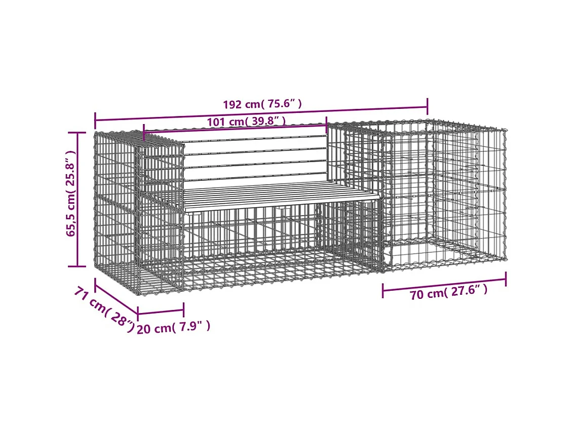 Banc de jardin avec panier en gabion bois de pin imprégné