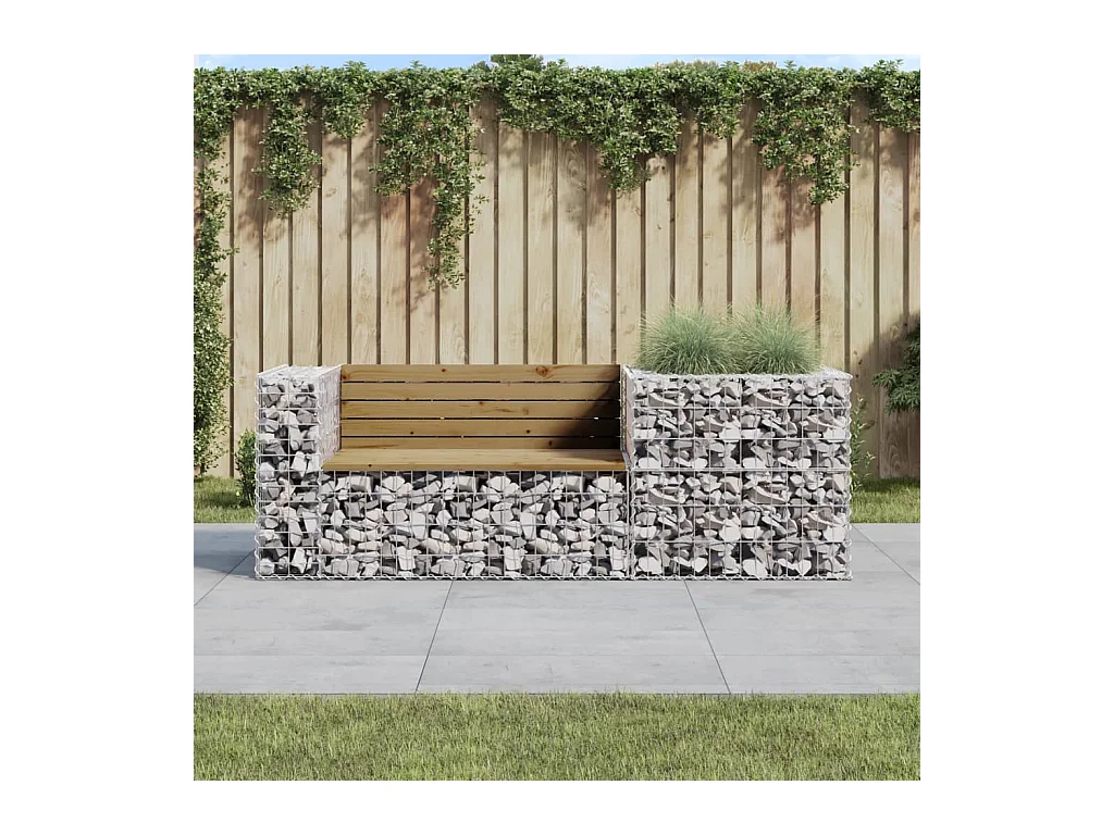 Banco de jardín con cesta de gaviones madera de pino impregnada