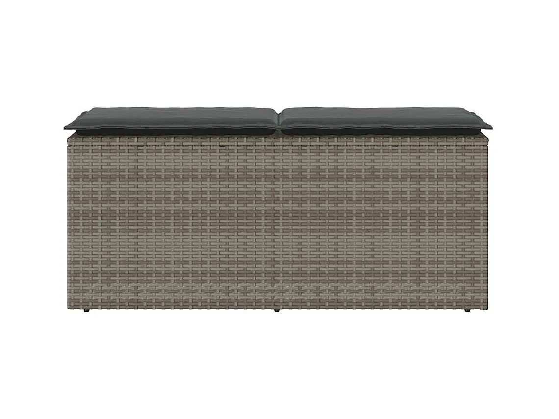 Banco de jardín con cojín ratán sintético gris 110x40x44 cm
