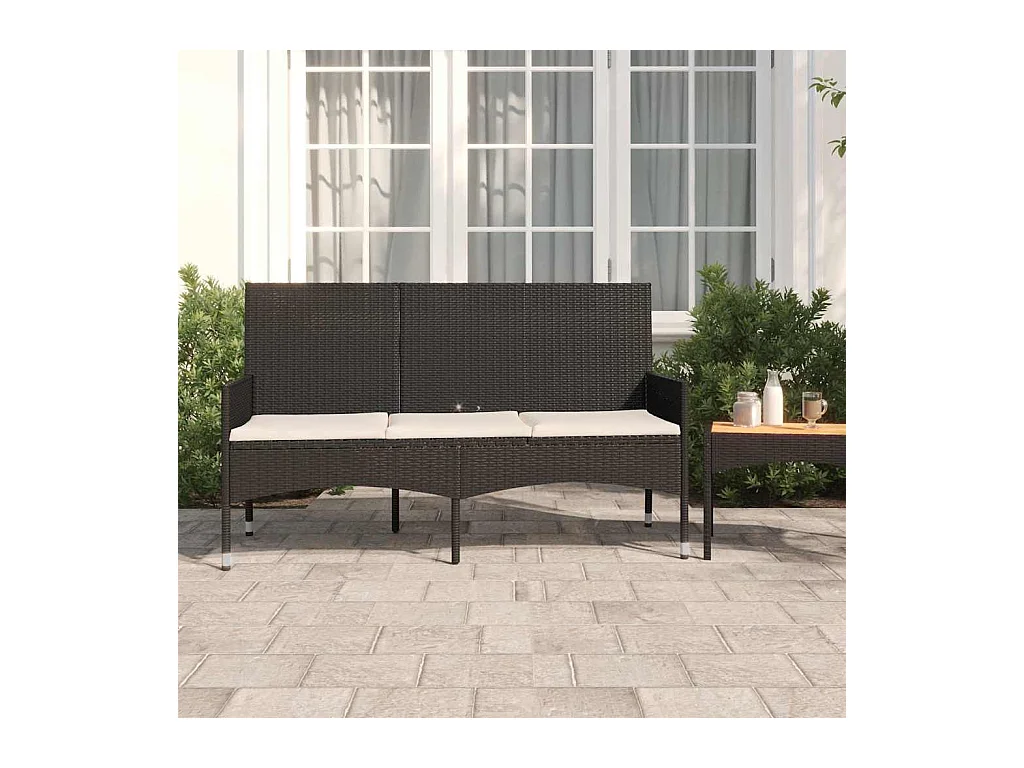 Banc de jardin à 3 places avec coussins Noir Résine tressée