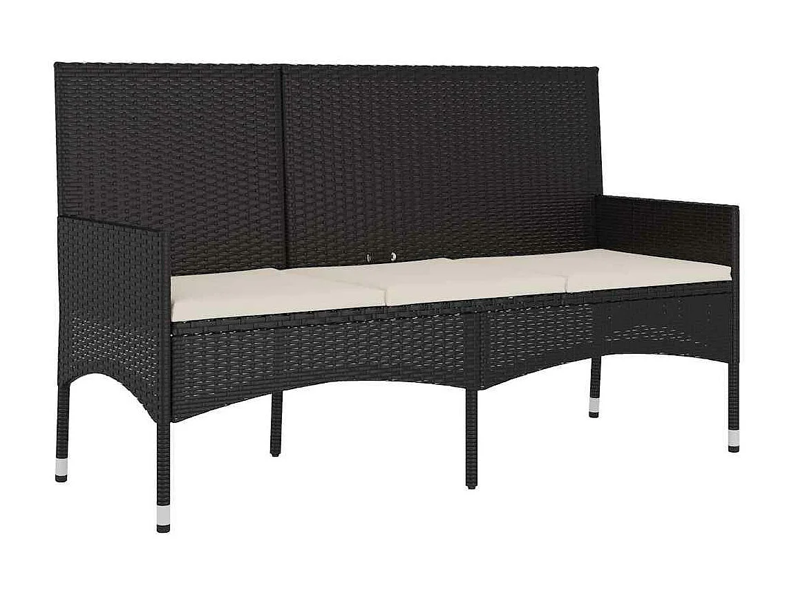 Banc de jardin à 3 places avec coussins Noir Résine tressée