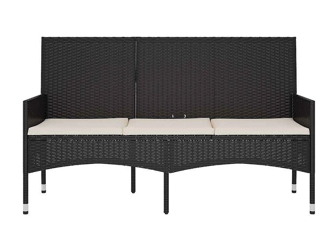 Banc de jardin à 3 places avec coussins Noir Résine tressée
