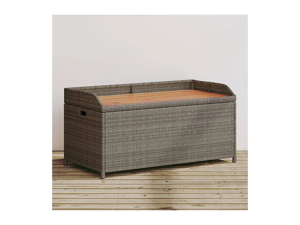 Banc de rangement gris résine tressée et bois d'acacia