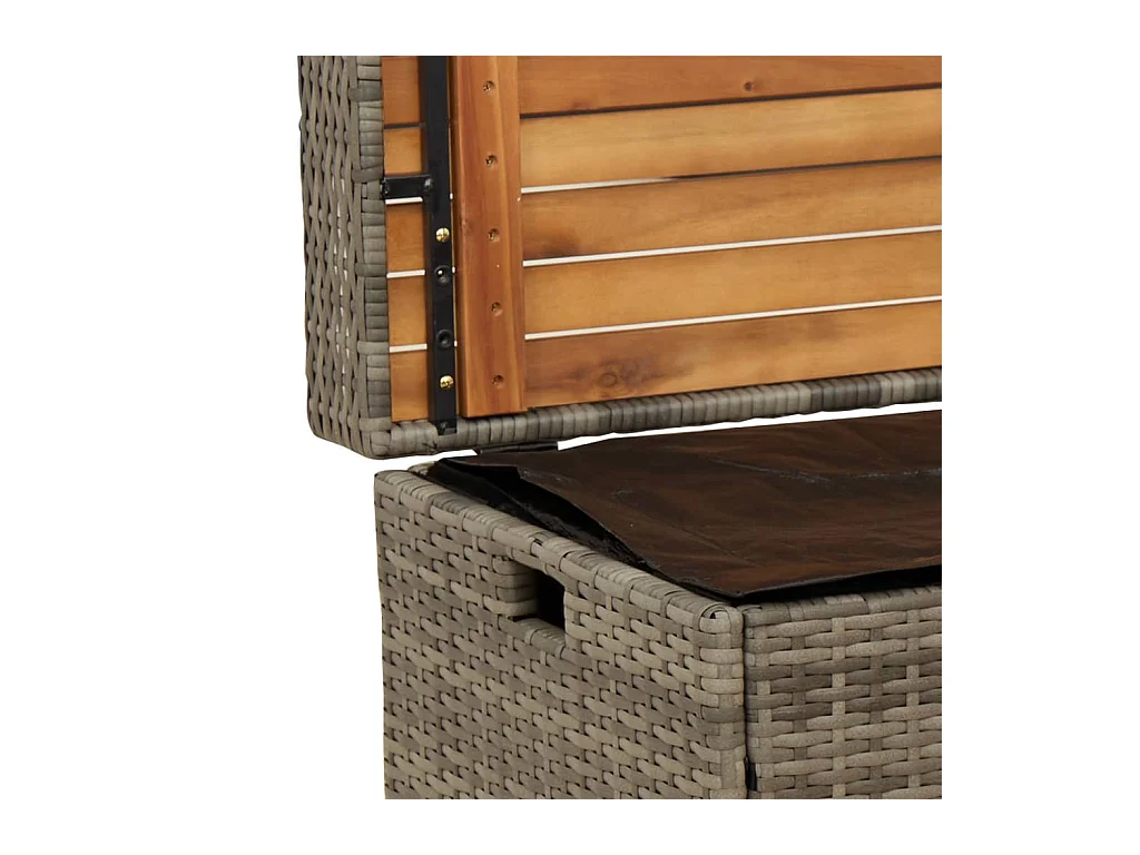 Banc de rangement gris résine tressée et bois d'acacia