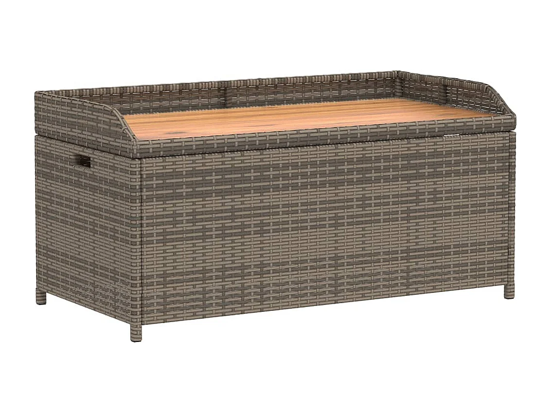 Banco de arrumação 100x50x52 cm vime PE e madeira acácia cinza