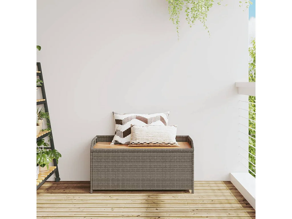 Banco de arrumação 100x50x52 cm vime PE e madeira acácia cinza