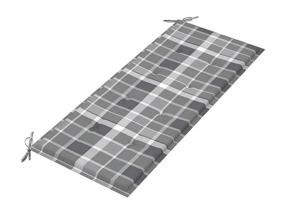 Banc Batavia avec coussin à carreaux gris 120 cm Bois de teck