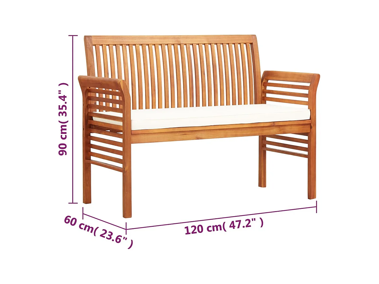 Banc de jardin 2 places avec coussin 120cm Bois d'acacia massif