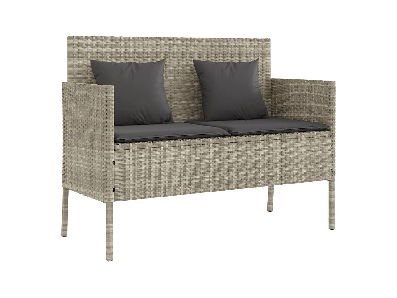 Banco de jardín con cojines ratán sintético gris claro