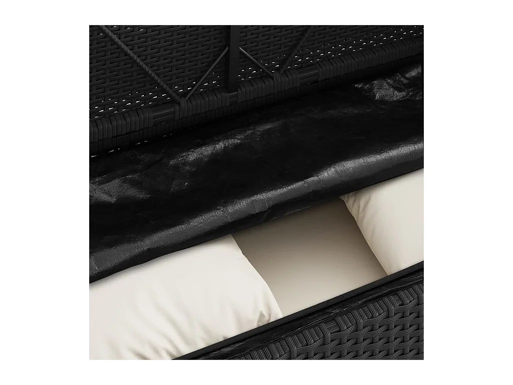 Banco de jardín con cojines ratán sintético negro