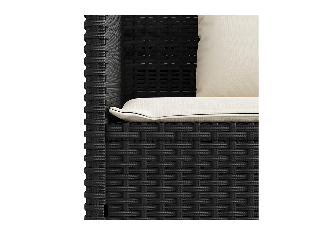 Banco de jardín con cojines ratán sintético negro