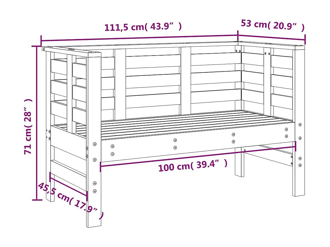 Banc de jardin 111,5x53x71 cm bois massif de douglas