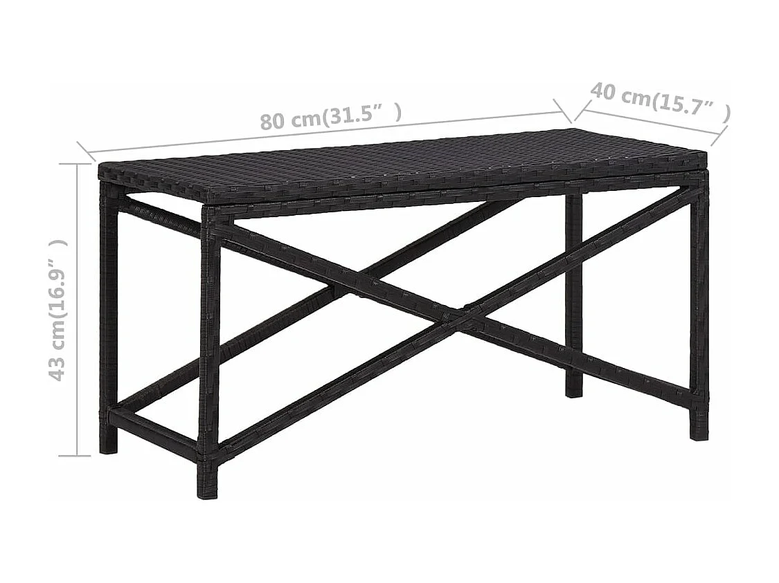 Banco de jardín de ratán sintético negro 80 cm