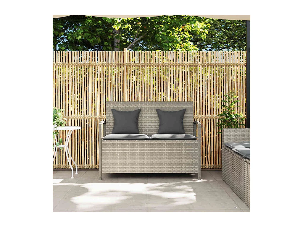 Banco de jardín con almacenaje y cojín gris claro