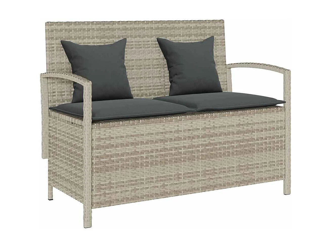 Banc de rangement de jardin avec coussin gris clair polyrotin