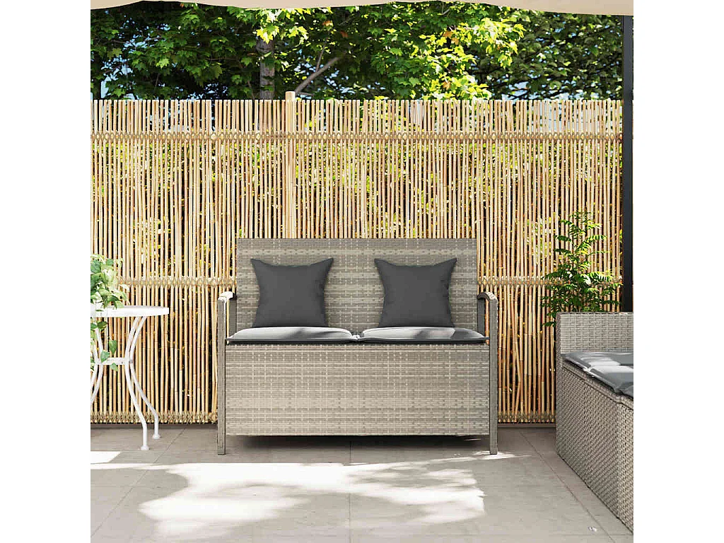 Banc de rangement de jardin avec coussin gris clair polyrotin