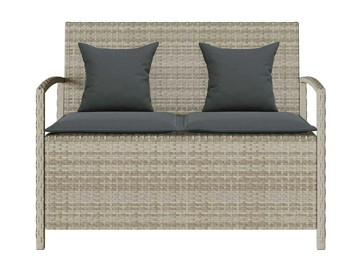 Banc de rangement de jardin avec coussin gris clair polyrotin