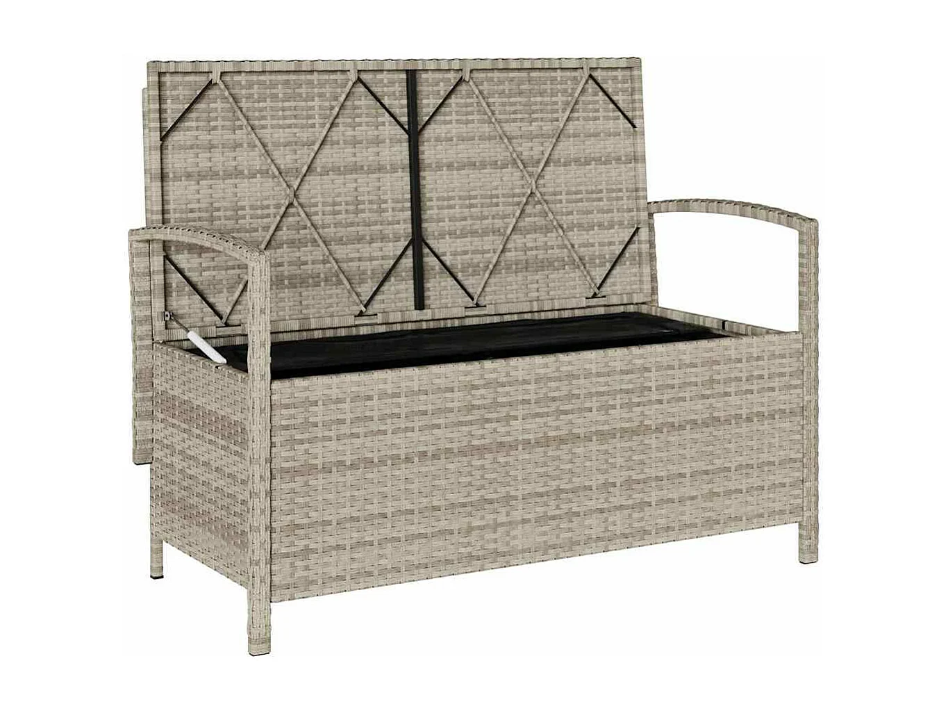 Banc de rangement de jardin avec coussin gris clair polyrotin
