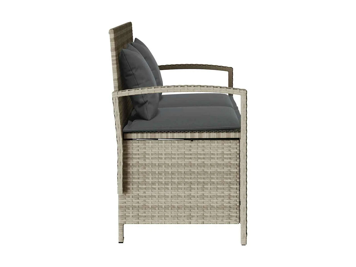 Banc de rangement de jardin avec coussin gris clair polyrotin