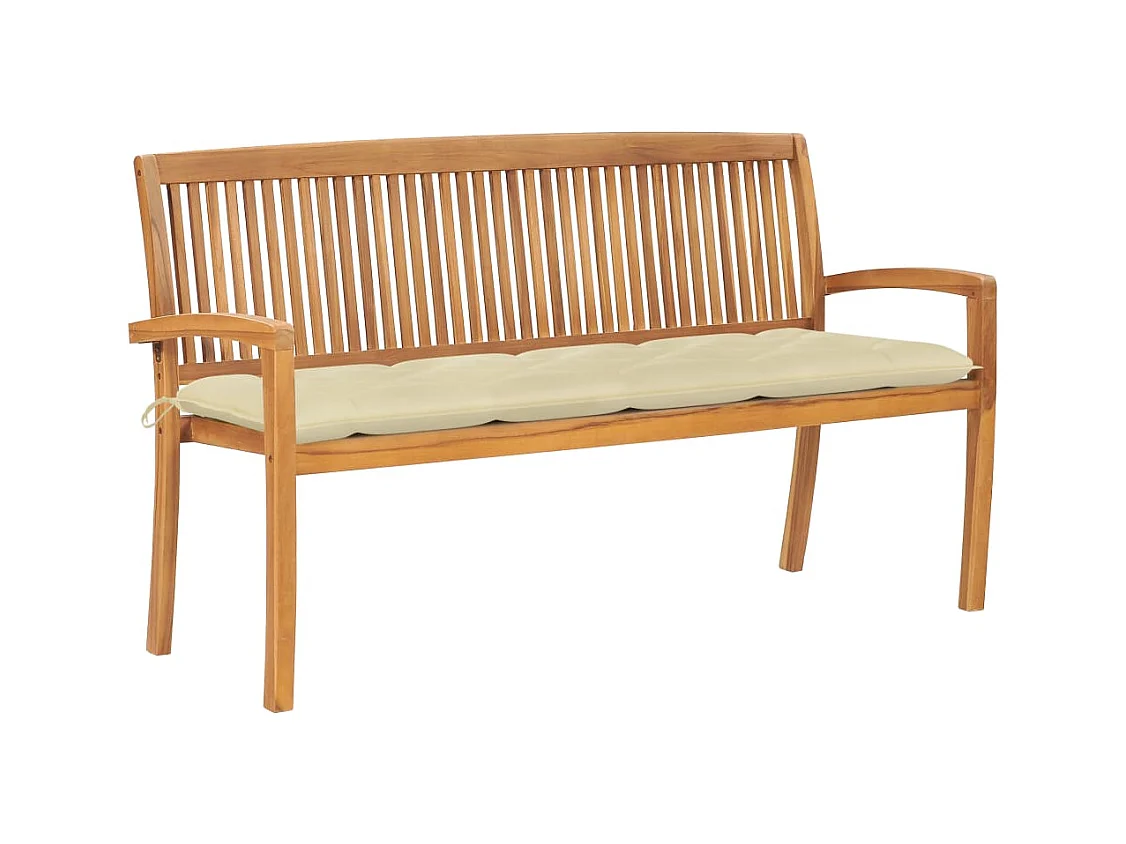 Banc de jardin empilable et coussin 159 cm Bois de teck massif