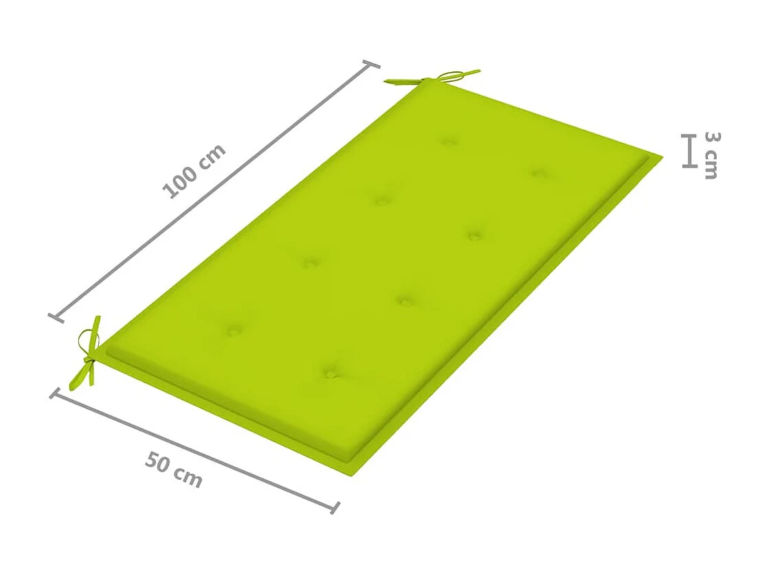 Banco de jardín madera de teca con cojín verde brillante 112 cm