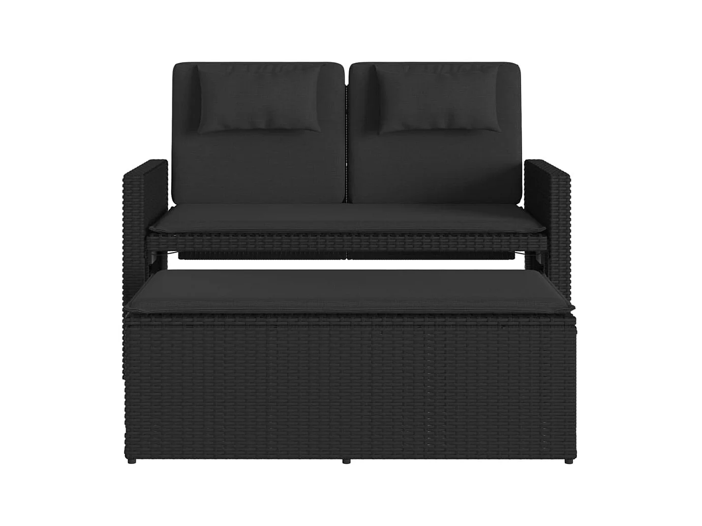 Sillón reclinable de jardín con cojines ratán sintético negro