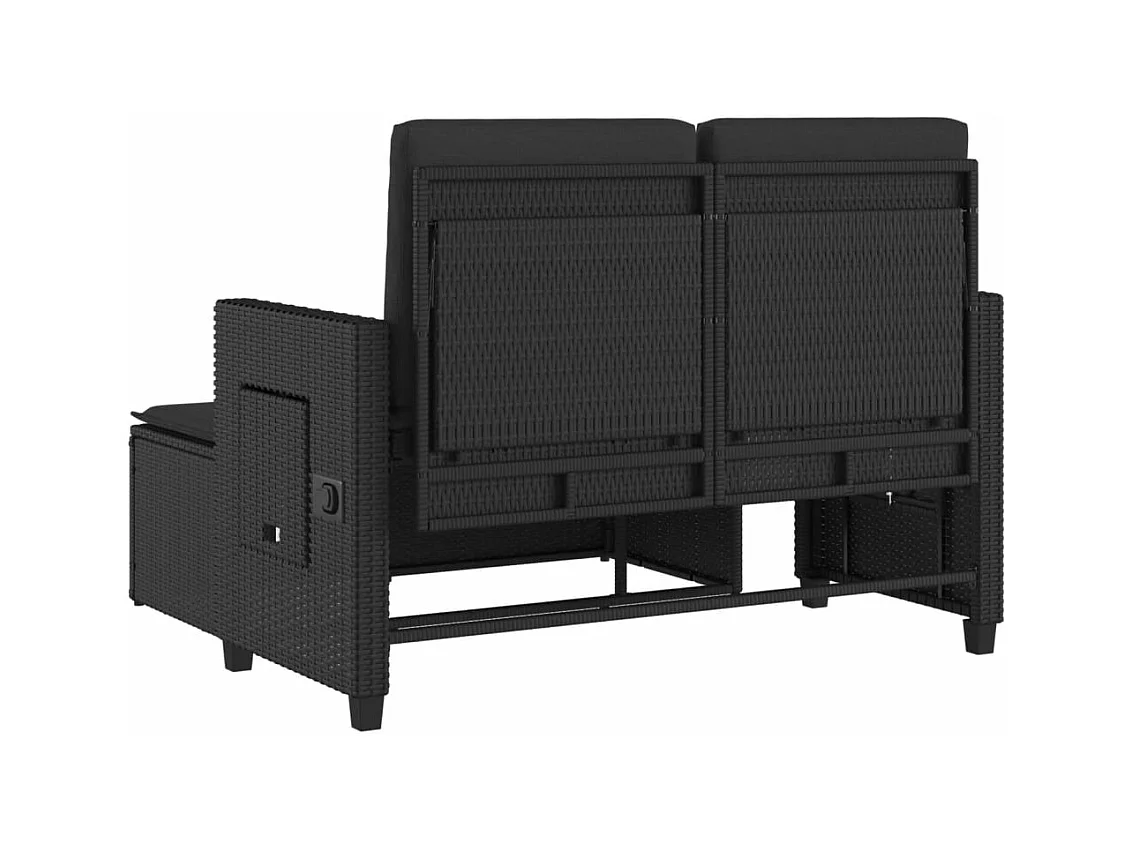 Sillón reclinable de jardín con cojines ratán sintético negro