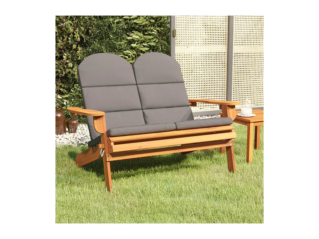 Banc de jardin Adirondack et coussins 126 cm bois massif acacia