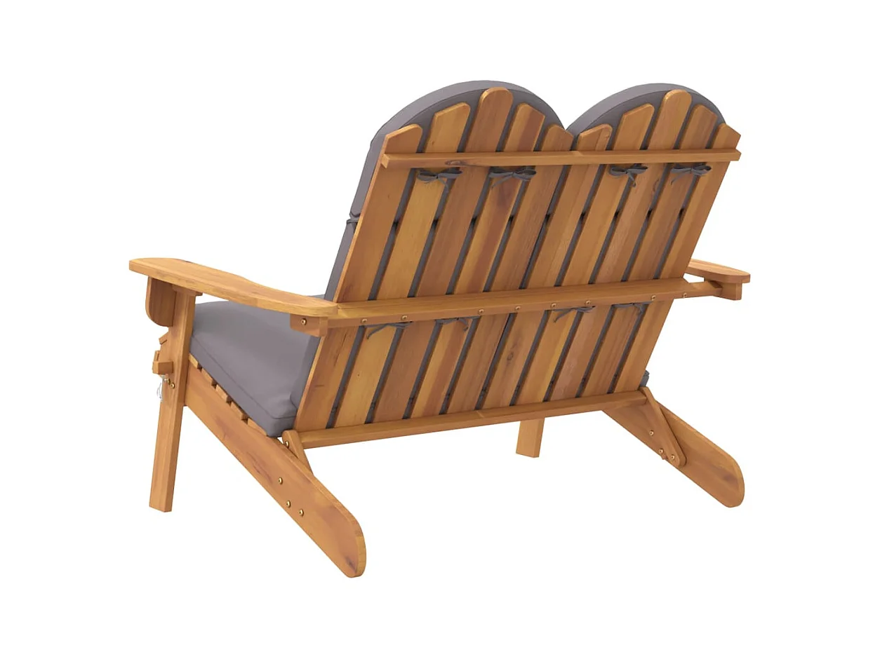 Banc de jardin Adirondack et coussins 126 cm bois massif acacia