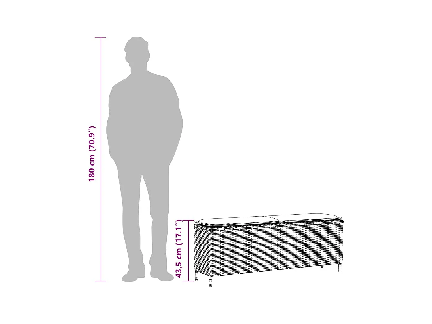 Banc de jardin avec coussin beige 110x30x40,5 cm résine tressée