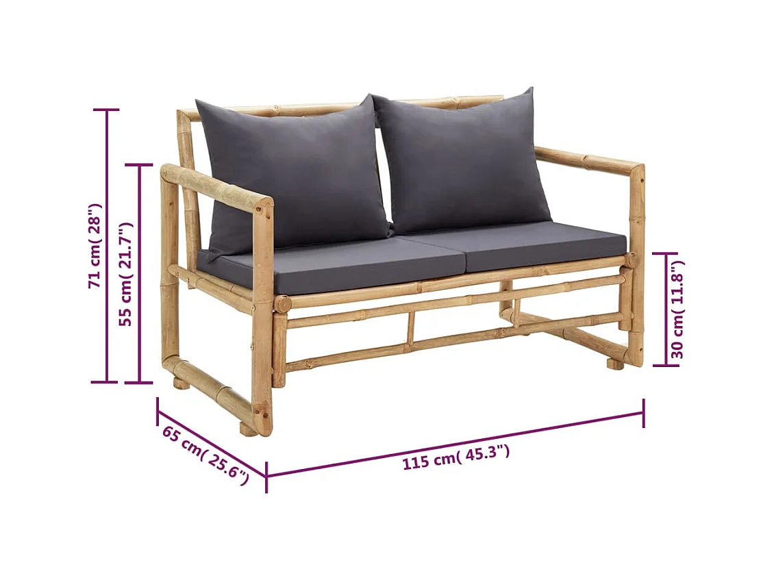 Banco de jardín con cojines 115 cm de bambú