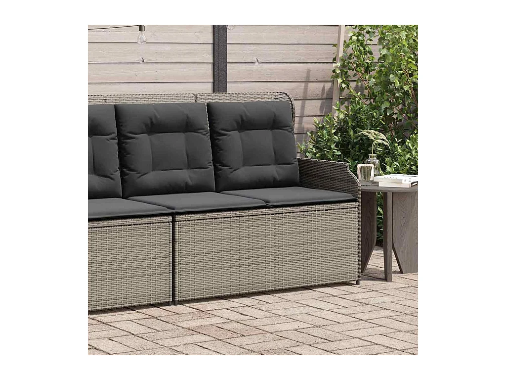 Sillón reclinable de jardín con cojines ratán sintético gris