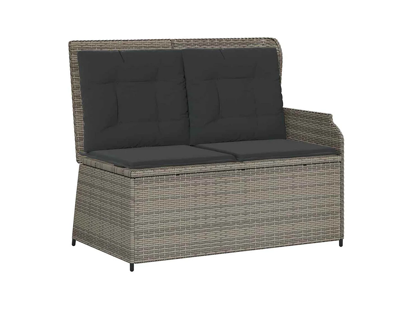 Sillón reclinable de jardín con cojines ratán sintético gris