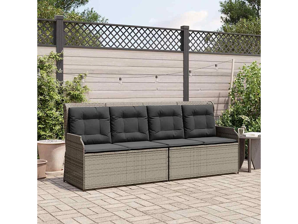 Banc inclinable de jardin avec coussins gris résine tressée