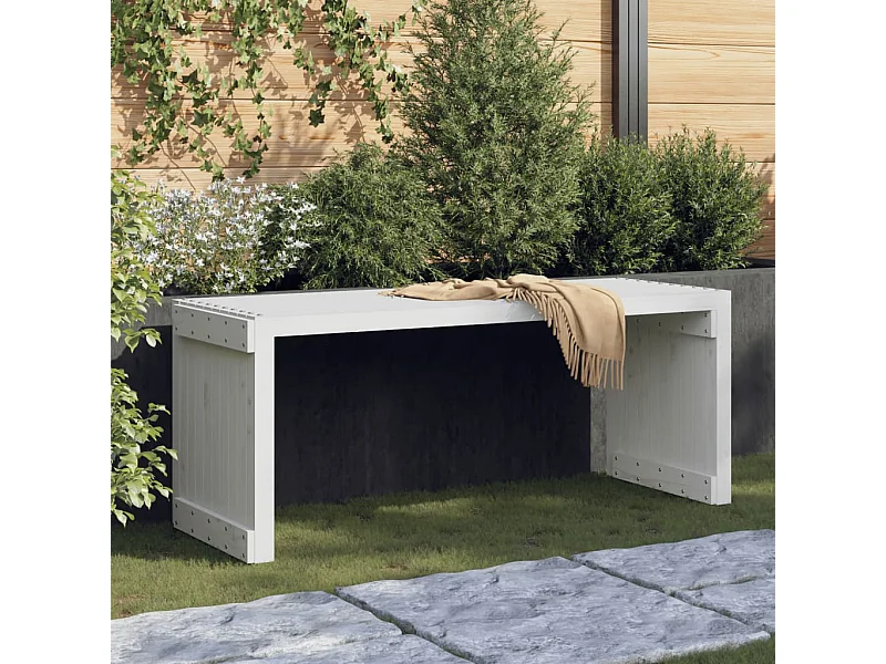 Banc de jardin extensible blanc 212,5x40,5x45cm bois massif pin