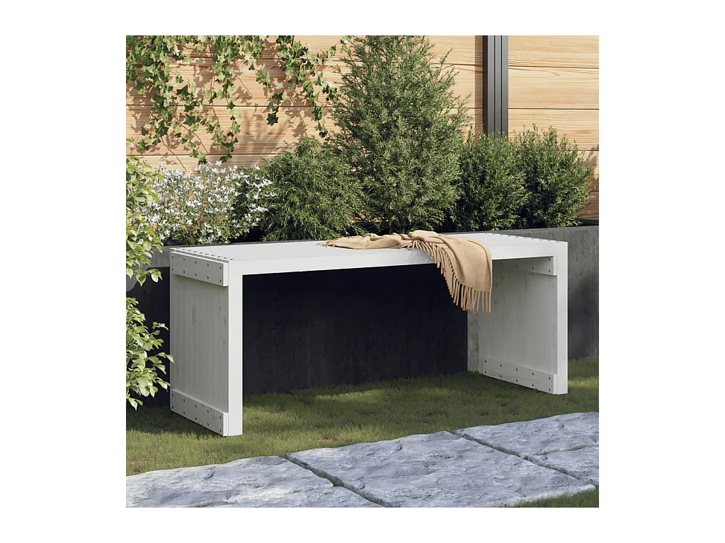 Banc de jardin extensible blanc 212,5x40,5x45cm bois massif pin
