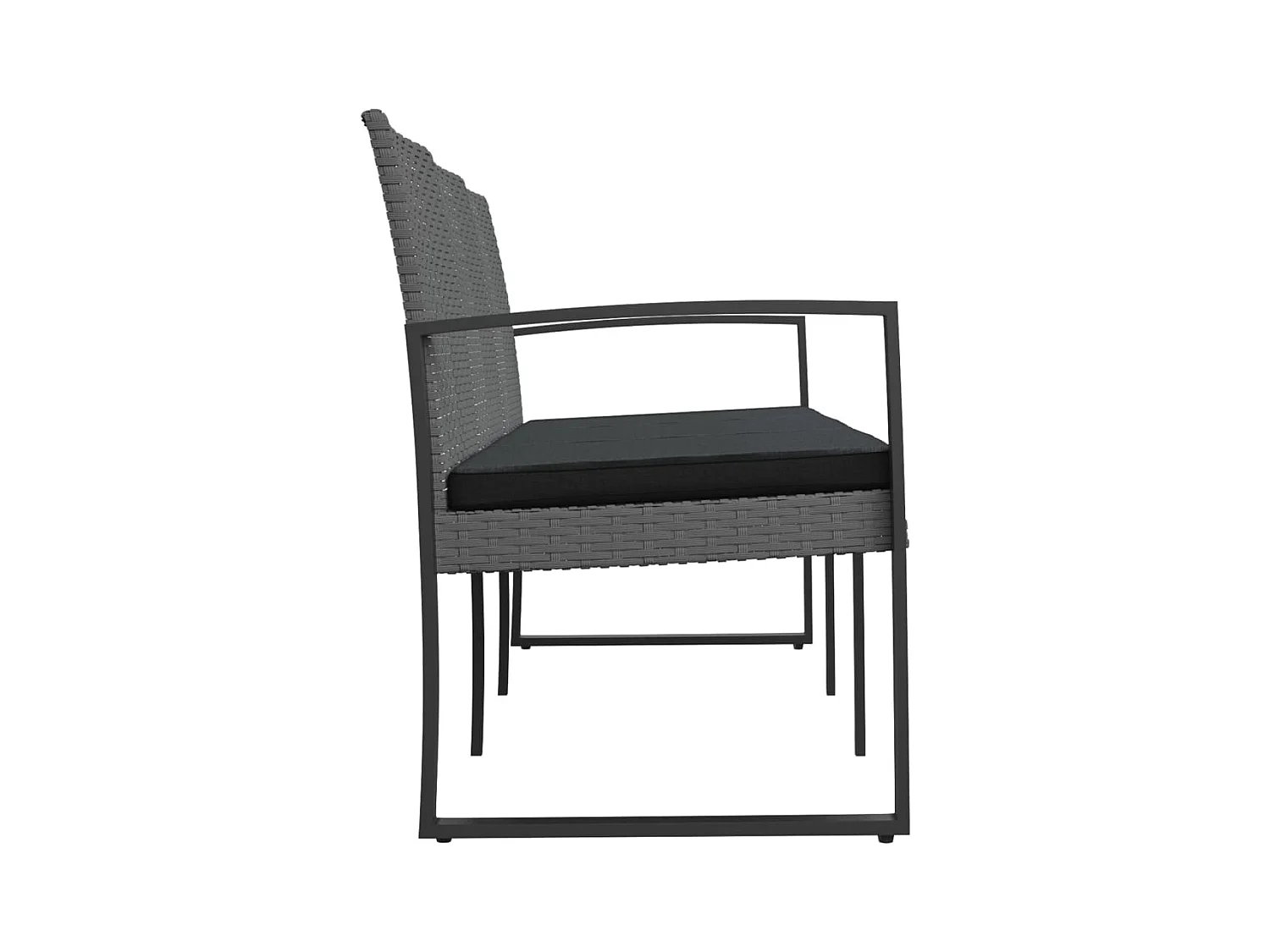 Banco de jardim de 3 lugares com almofadões vime PP cinza-escuro