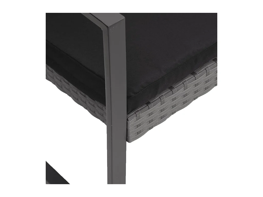 Banco de jardim de 3 lugares com almofadões vime PP cinza-escuro