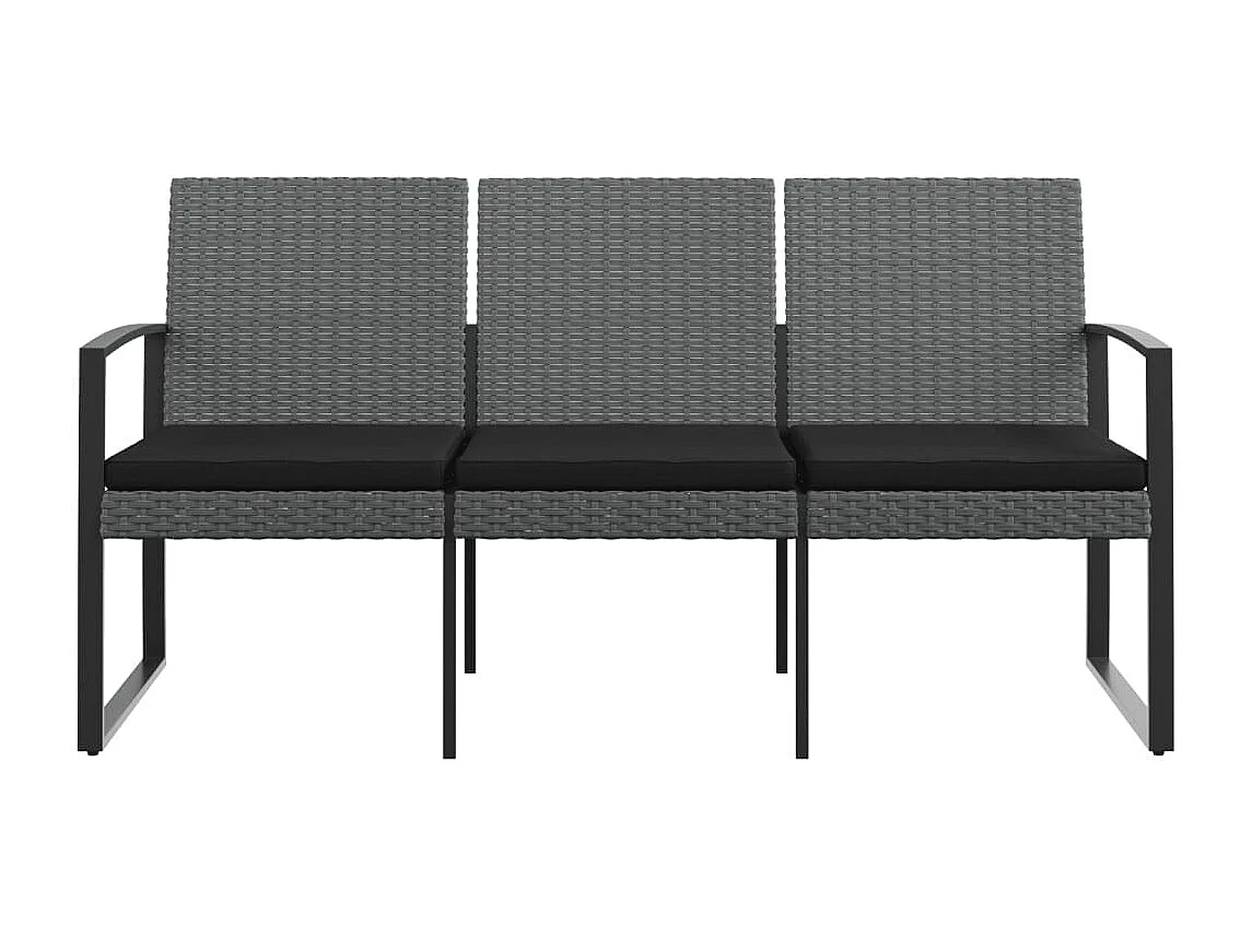 Banc de jardin à 3 places et coussins gris foncé PP rotin