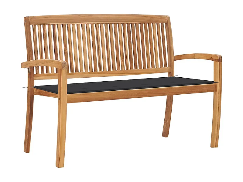 Banco de jardín apilable con cojín madera maciza teca 128,5 cm