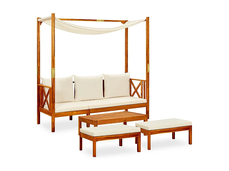 Banco de jardín con mesa y reposapiés madera de acacia maciza