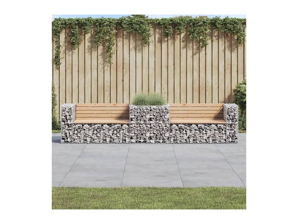Banc de jardin avec panier en gabion bois massif de pin